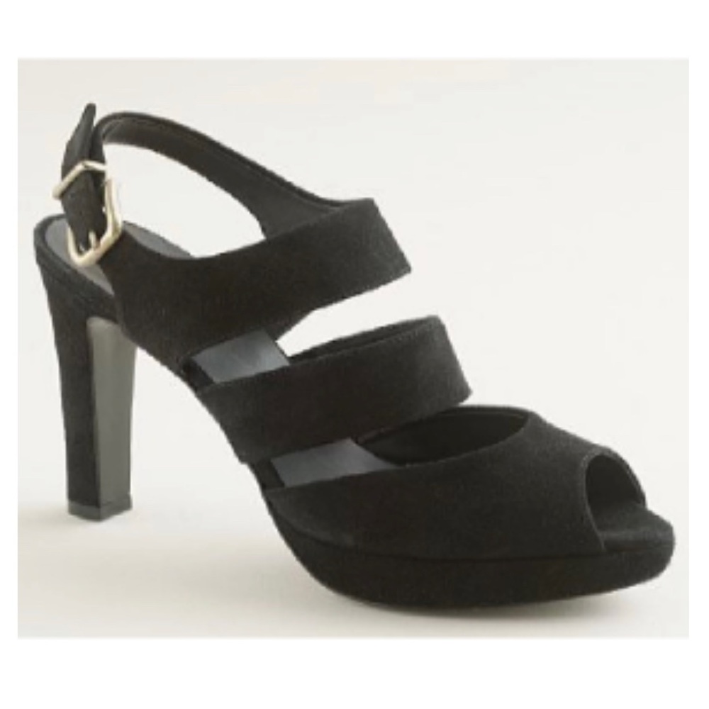 J.Crew | Collins Black Suede Platform Peep Toes